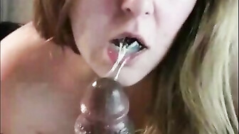 Hot blonde tries to deepthroat huge BBC