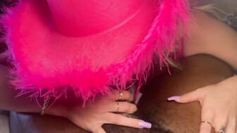 Cowgirl milks Black cock with her mouth