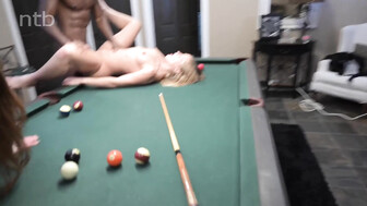 Pool game with two hot white wives and big black guys