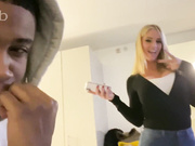 Busty blond and her cute girlfriend was taking turns on that big black cock