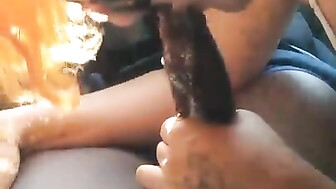 White girl with glasses gives sloppy blowjob