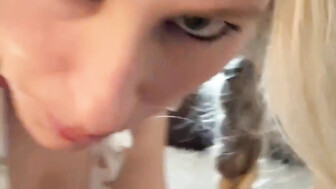 Hubby cleans wife's pussy after her bbc bull impregnated her