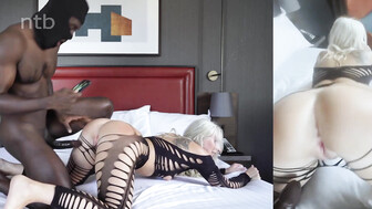 Blond white babe takes messy shot of bbc cum in her pink shaved pussy