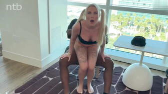 Pretty blonde with hot body fucked her black lover in the hotel