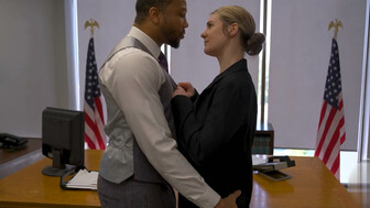 Black boss and hot white blonde in the office