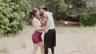 Hot babe and big black bull on a run