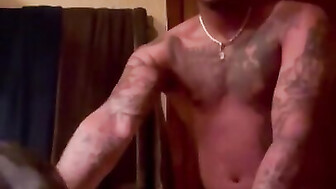 She was taking BBC real good in bathroom