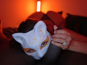 The cutie in the white mask got this thick black cock