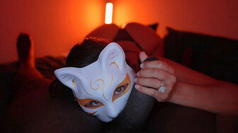 The cutie in the white mask got this thick black cock