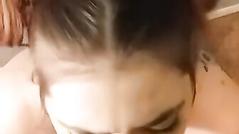 Blowjob and big cumshot on her pretty face