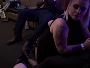 Curvy white blonde gets black and white cocks