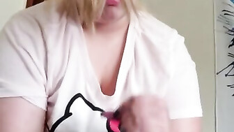 Thick blonde with glasses gives head