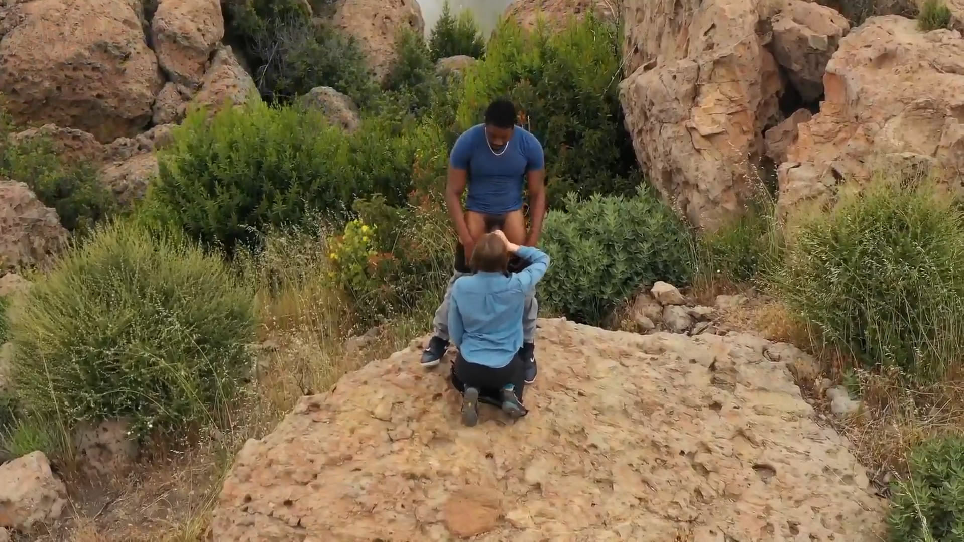 Black guy with big dick and cute white girl outdoors