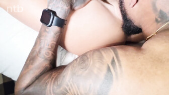 Sexy brunette after workout with big black guy