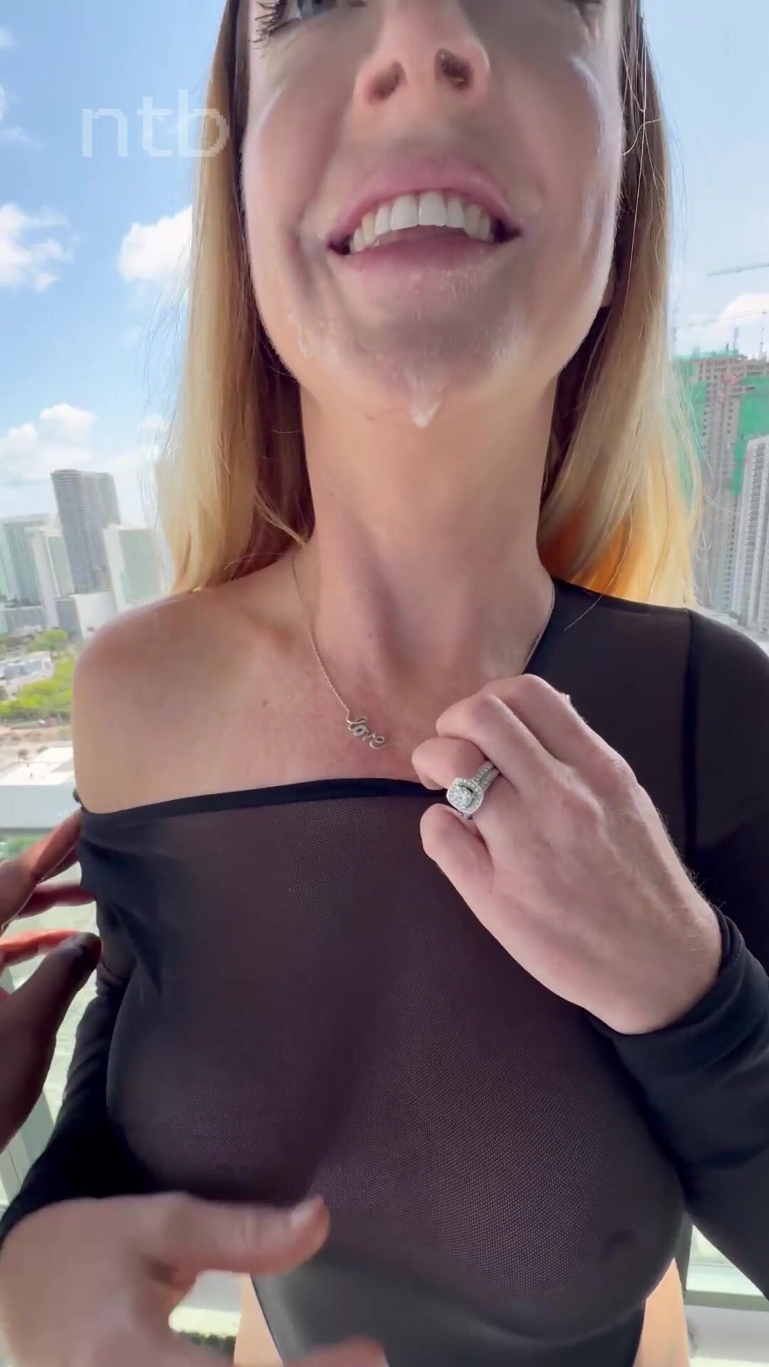 Sexy white girl with big tits takes Big Black cock on the hotel balcony
