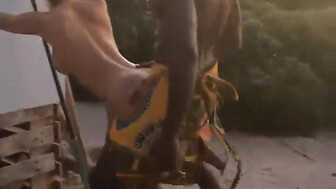 White wife fucks African village