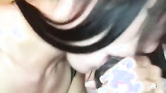 Pretty brunette sucks and fucks long BBC