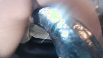 Tiny teen riding Giant BBC Dildo