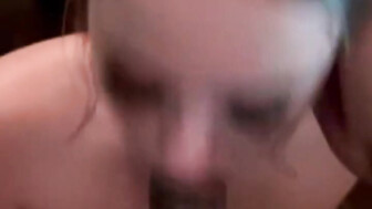 White girlfriend gives the sloppy head to Black cock