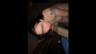 Stuffing hard black dick in her mouth she loves it