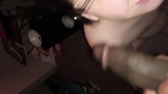 Stuffing hard black dick in her mouth she loves it