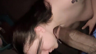 Stuffing hard black dick in her mouth she loves it