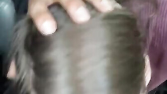 Sucking daddys fat Black cock in the car