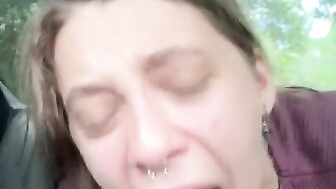 Sucking daddys fat Black cock in the car