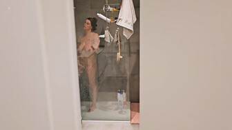 Hot wife played with herself in the shower and got a big black cock