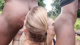 Slutty white wife worships big black cock outdoor
