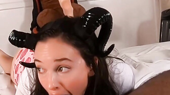 Cutie with big tits sucked and rode on a black cock