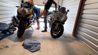 Redhead with tattoo fucked by Big black cock in the garage