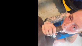 Redhead with tattoo fucked by Big black cock in the garage
