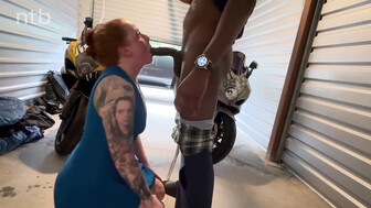 Redhead with tattoo fucked by Big black cock in the garage