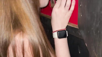 Petite redhead teen loves gloryhole bbc cum