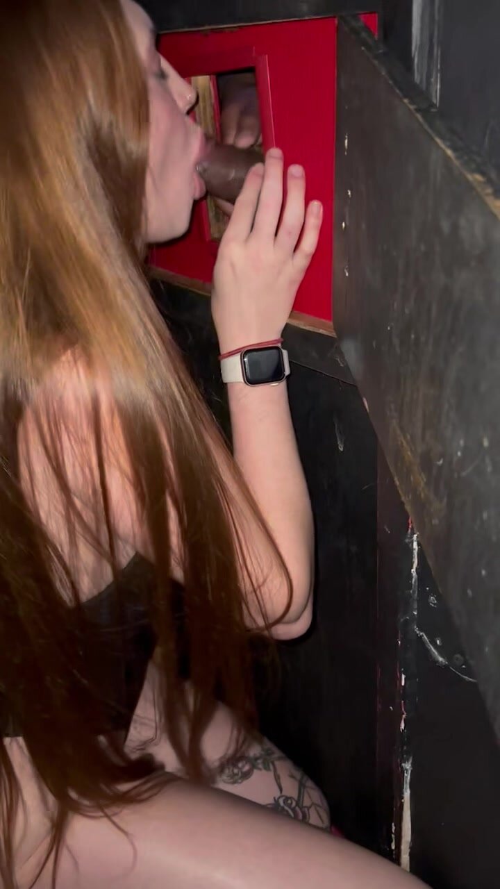 Petite redhead teen loves gloryhole bbc cum