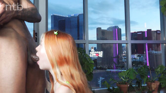 Amazing redhead girl with tight pussy worships BBC bull