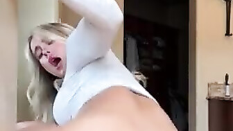 Blonde pawg rides big black dildo