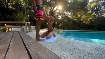 Sexy petitie girl after the pool sucked and fucked this big black cock