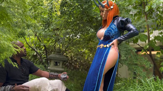 Sexy redhead with huge boobs seduced this black guy