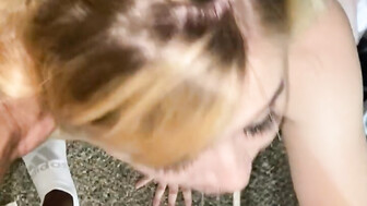 Blonde Size queen blows big black cock