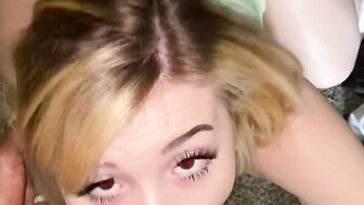 Blonde Size queen blows big black cock