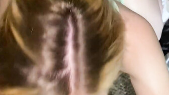 Blonde Size queen blows big black cock