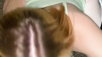 Blonde Size queen blows big black cock