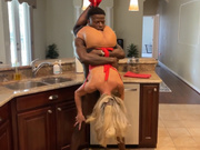 Sexy blonde MILF in the kitchen with handsome BBC lover