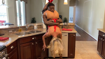 Sexy blonde MILF in the kitchen with handsome BBC lover