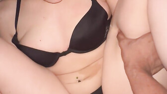 Big black cock pounds her tight little white pussy