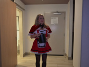 Cutie in red and black bull in wolf mask had a good time