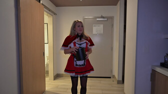 Cutie in red and black bull in wolf mask had a good time