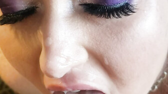 Real Cuckold Gf Takes a Load To The Face From Her Bull